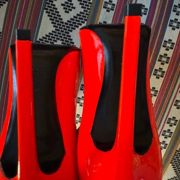 Saint Laurent Glossy Patent Leather Red Orange Heels 40Europe 9.5 US - Picture 14 of 16